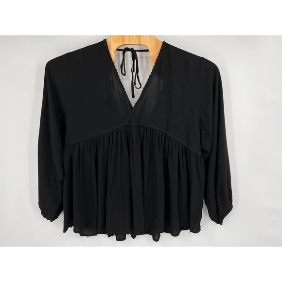 UMGEE Women's black v neck baby doll boho top blouse size large NWT - Picture 2 of 3